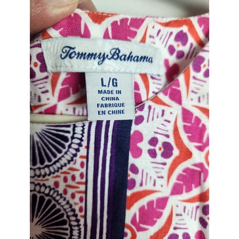 Tommy Bahama Tropical Terazza Linen Shift Dress Pink Mandala sz L beach boho - Picture 8 of 11